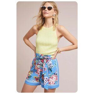 * Anthropologie Maeve Blue Floral Scarf Print Shorts sz S